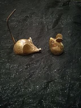 Brass Mouse Figurines - Set of Two Decorative Accents